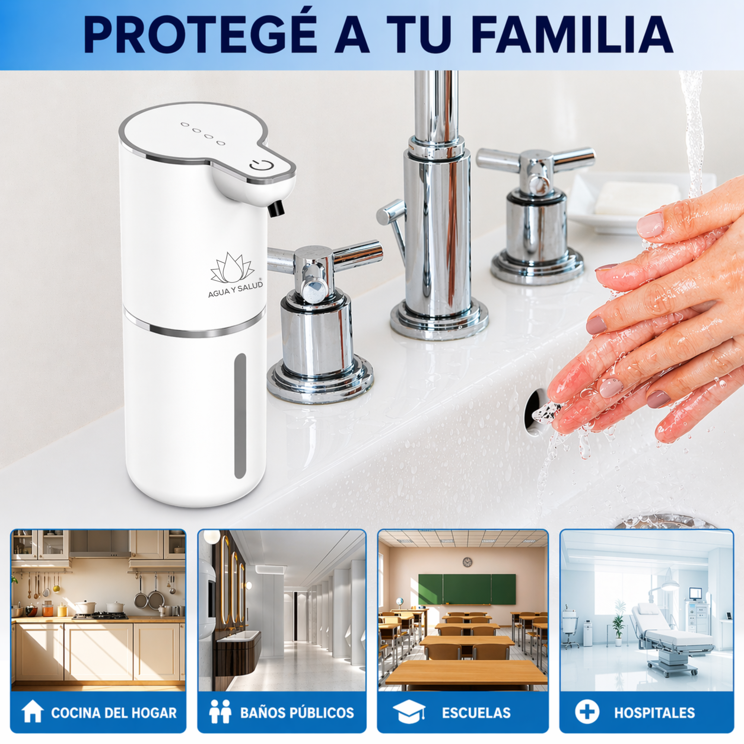 Dispensador de jabón espuma automático para hogar y espacios comerciales