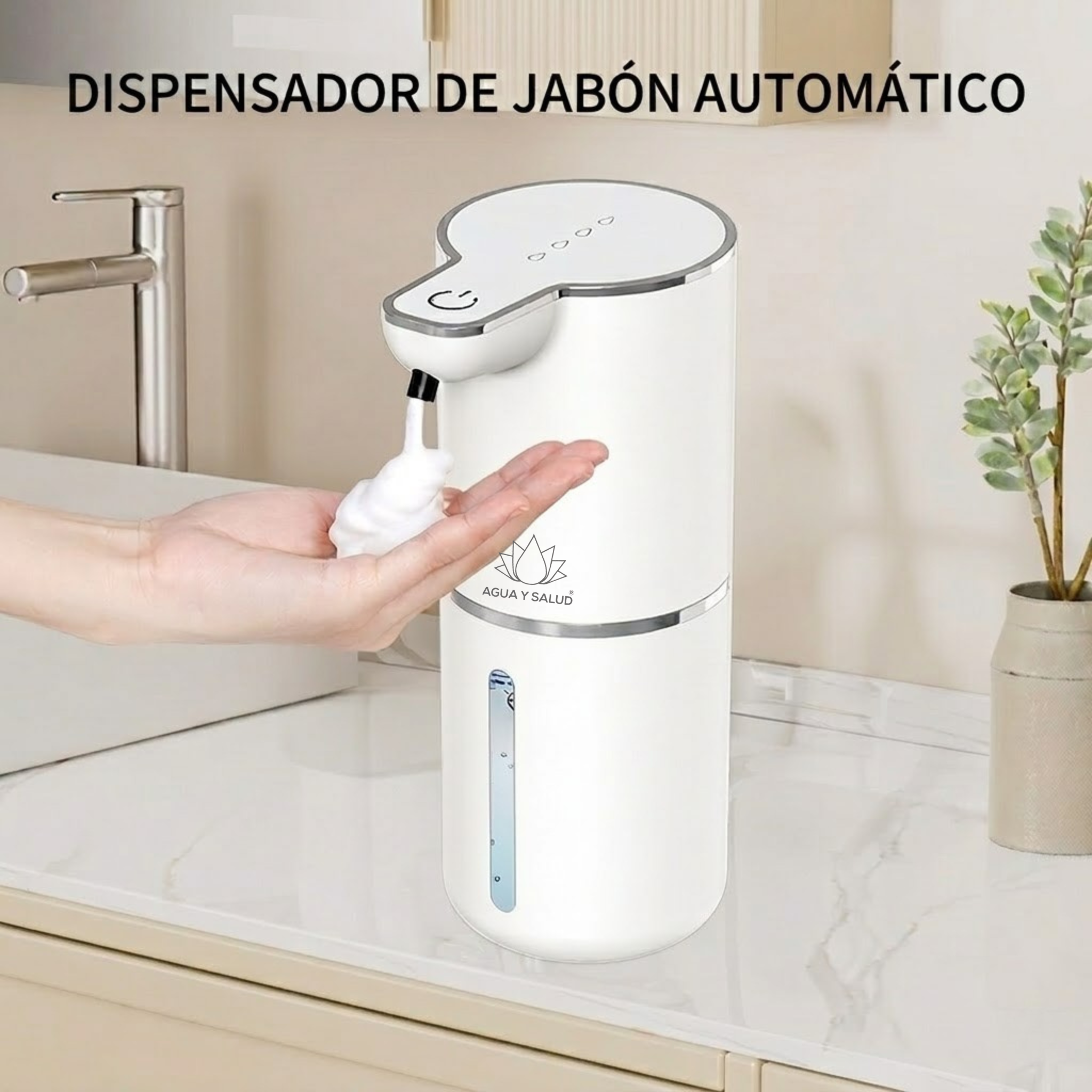 Dispensador de jabón espuma automático recargable sobre mesada de baño en Uruguay