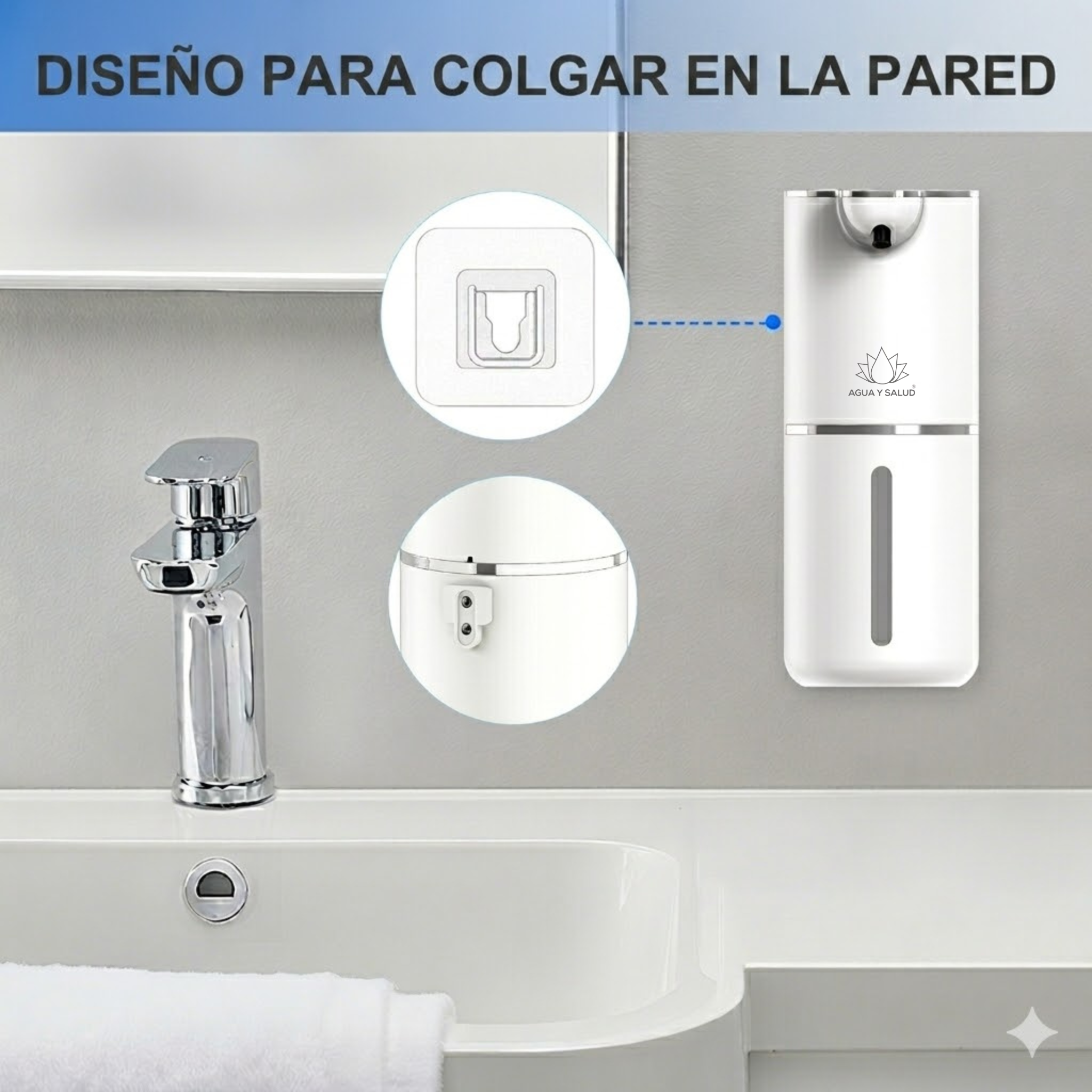 Dispensador de jabón espuma automático montaje en pared sin taladro