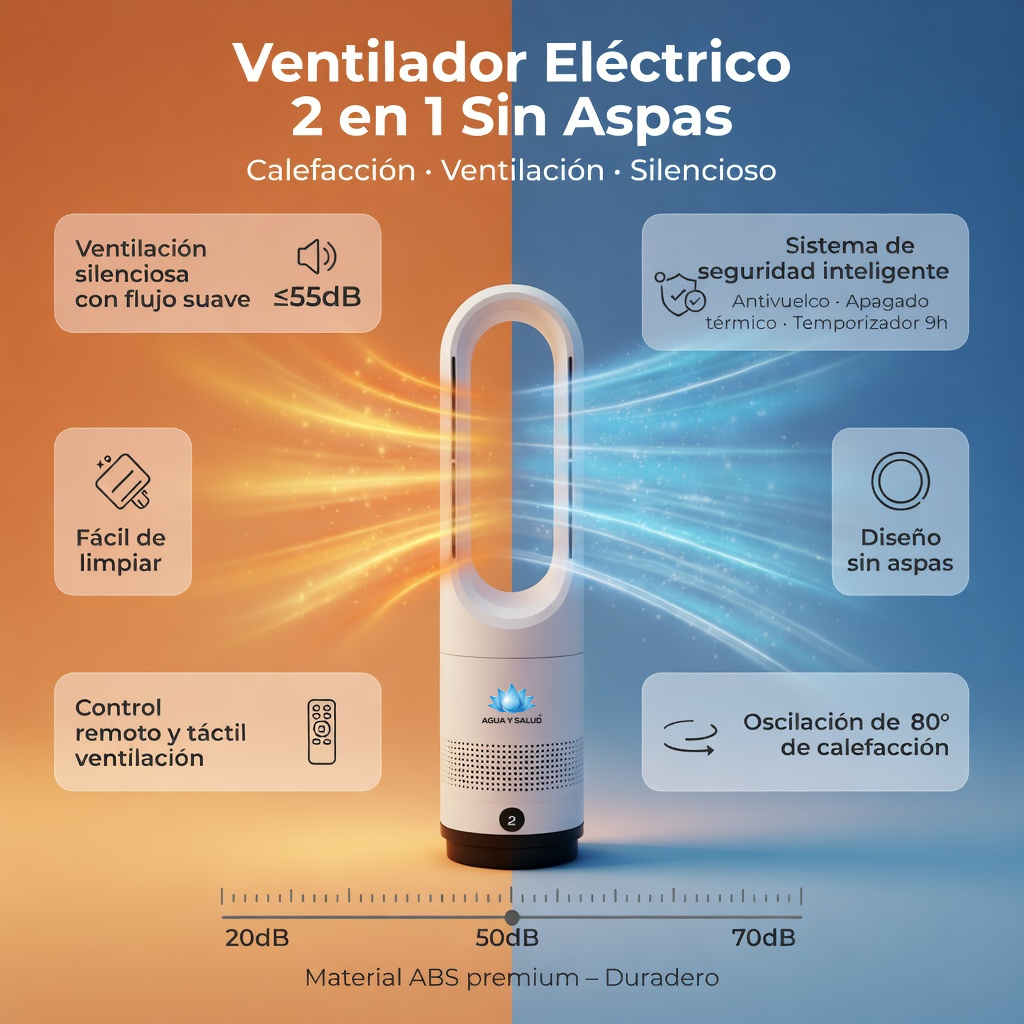 Ventilador sin aspas con sistema de seguridad y ventilación silenciosa