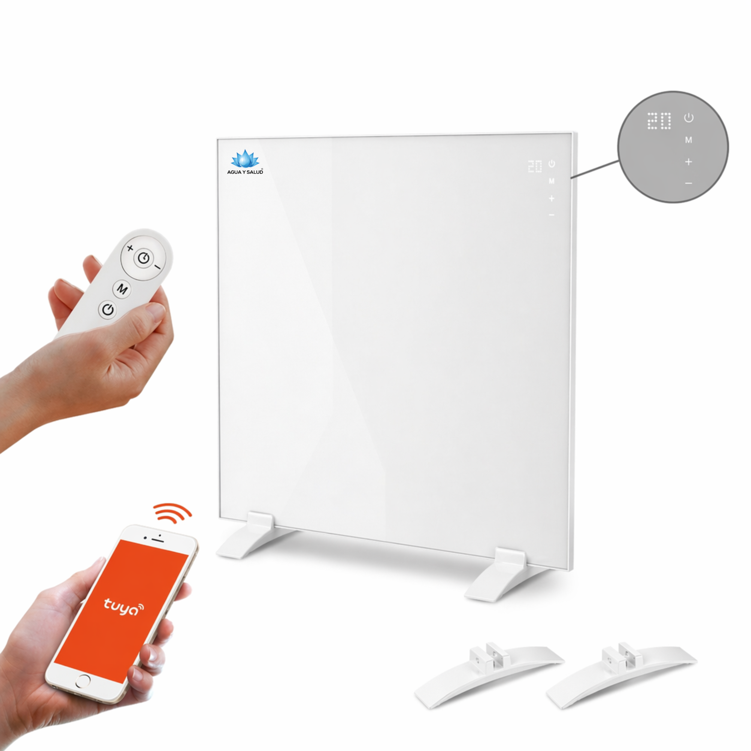 Panel calefactor infrarrojo digital con WiFi Tuya y control remoto incluido - Agua y Salud