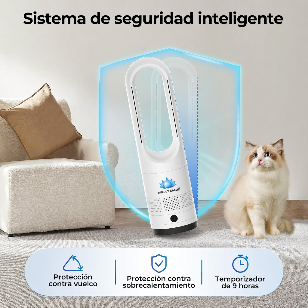 Ventilador sin aspas Agua y Salud con sistema de seguridad antivuelco y protección contra sobrecalentamiento
