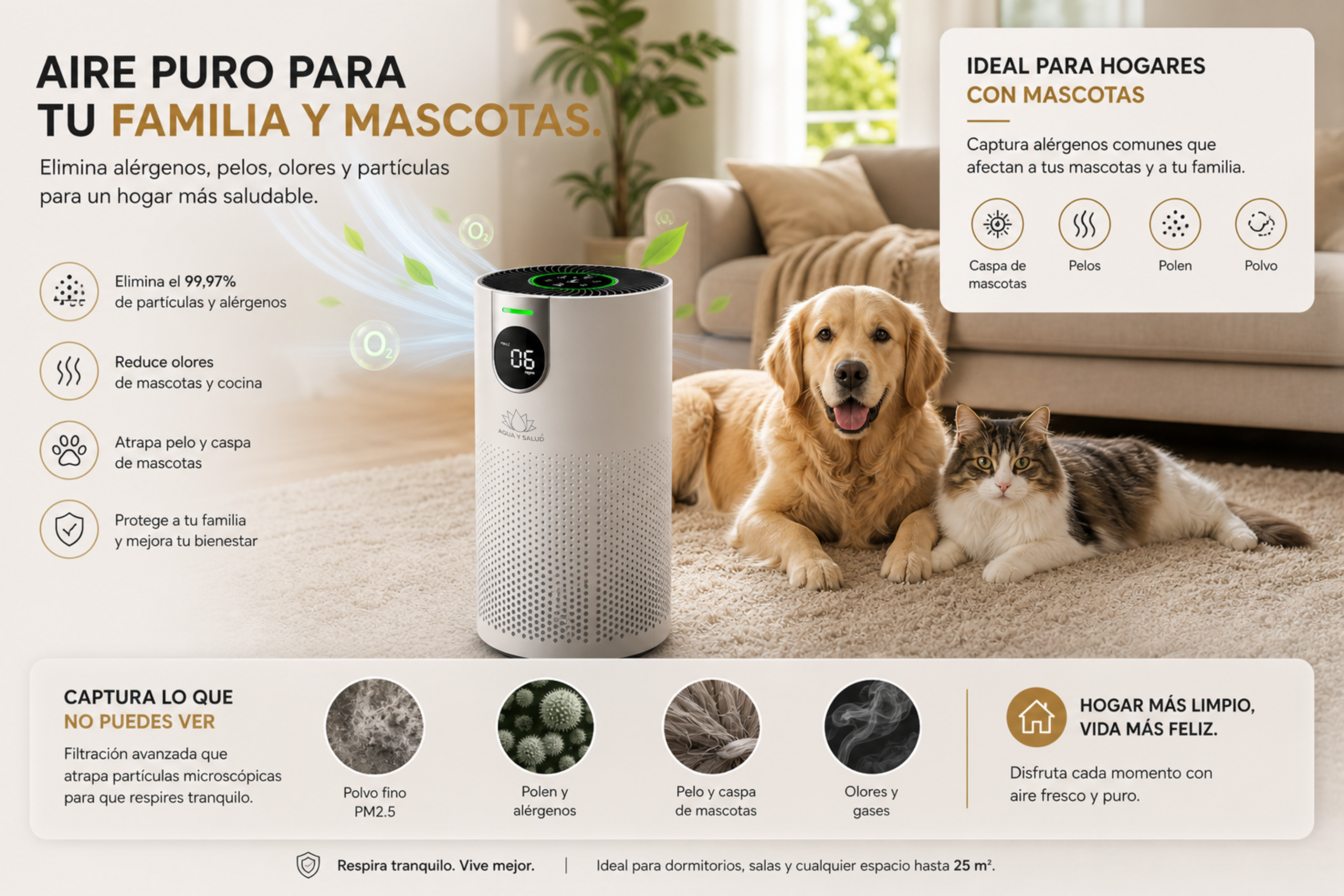 Purificador de aire AireVital Pro para hogares con mascotas