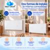 Panel calefactor infrarrojo digital 600W instalado en pared y apoyado en el piso con patitas